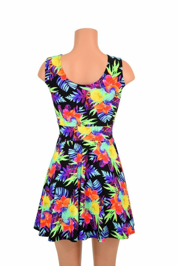 UV Glow Sonic Bloom Tank Skater Dress - Coquetry Clothing
