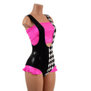 UV Glow Split Color Suspender Romper with Hip Ruffles and Tube Top - Coquetry Clothing