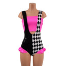 UV Glow Split Color Suspender Romper with Hip Ruffles and Tube Top - Coquetry Clothing