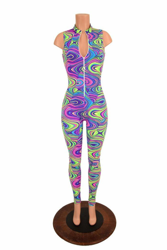 UV Glow Worm "Stella" Collar Catsuit - Coquetry Clothing