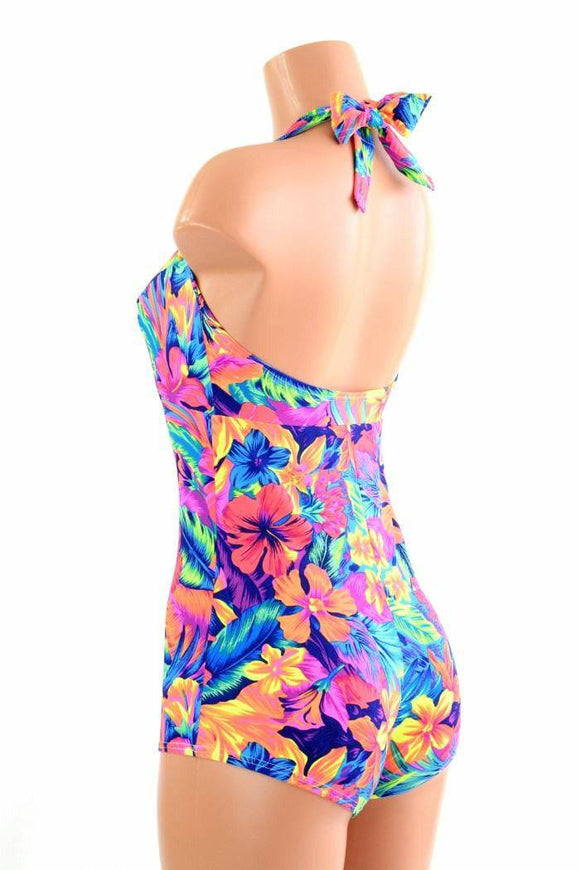 UV Tahitian Floral Print "Monroe" Halter Romper - Coquetry Clothing