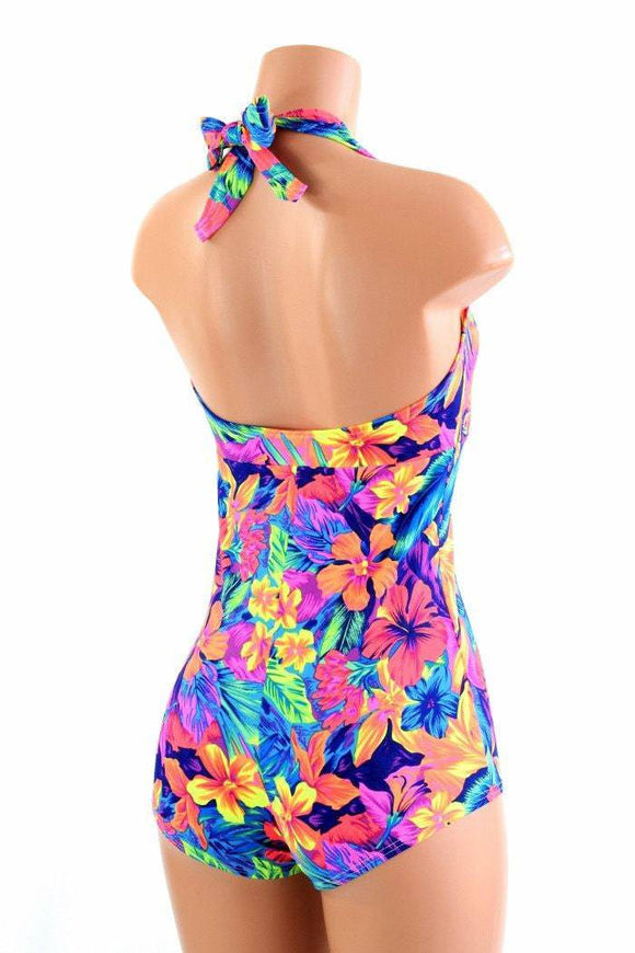 UV Tahitian Floral Print "Monroe" Halter Romper - Coquetry Clothing