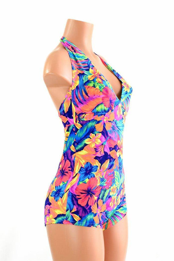 UV Tahitian Floral Print "Monroe" Halter Romper - Coquetry Clothing