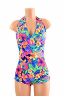 UV Tahitian Floral Print "Monroe" Halter Romper - Coquetry Clothing