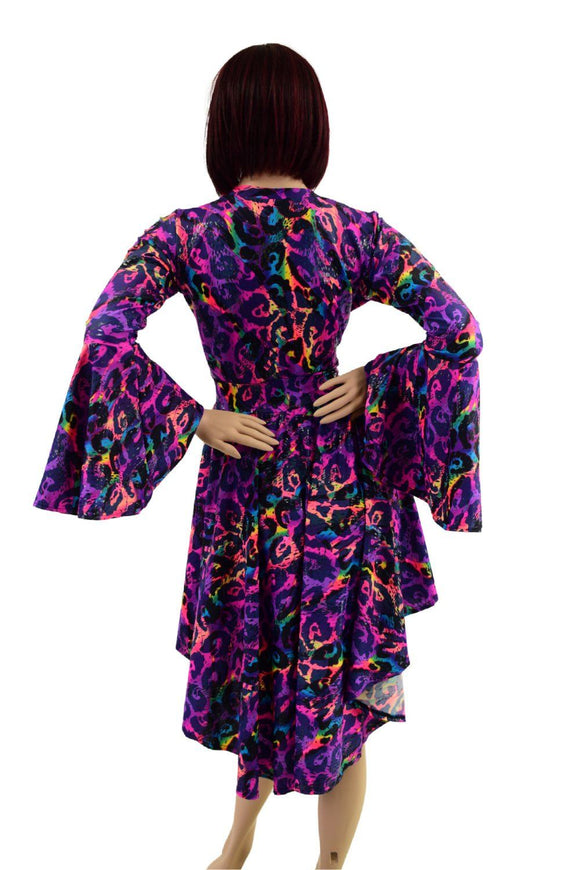 V Neck Hi Lo Skater Dress with Trumpet Sleeves - Coquetry Clothing