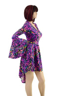V Neck Hi Lo Skater Dress with Trumpet Sleeves - Coquetry Clothing