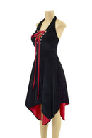 Velvet Handkerchief Hemline Halter Dress with Laceup Neckline - Coquetry Clothing