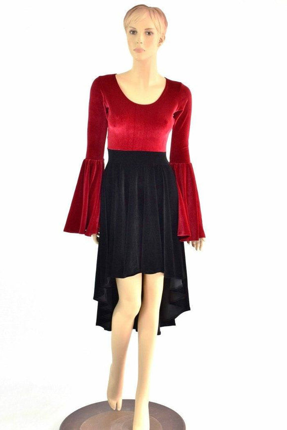 Velvet Hi - Lo Trumpet Sleeve Dress - Coquetry Clothing