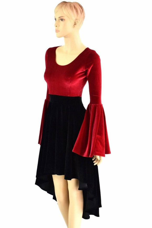 Velvet Hi - Lo Trumpet Sleeve Dress - Coquetry Clothing