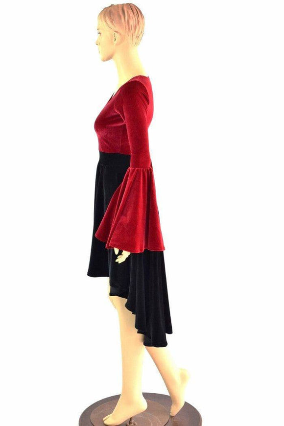 Velvet Hi - Lo Trumpet Sleeve Dress - Coquetry Clothing