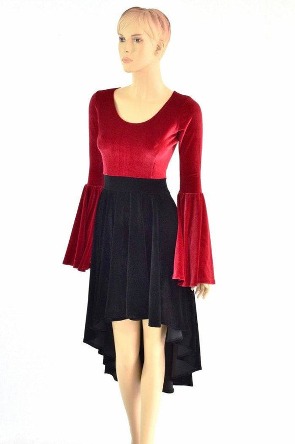 Velvet Hi - Lo Trumpet Sleeve Dress - Coquetry Clothing