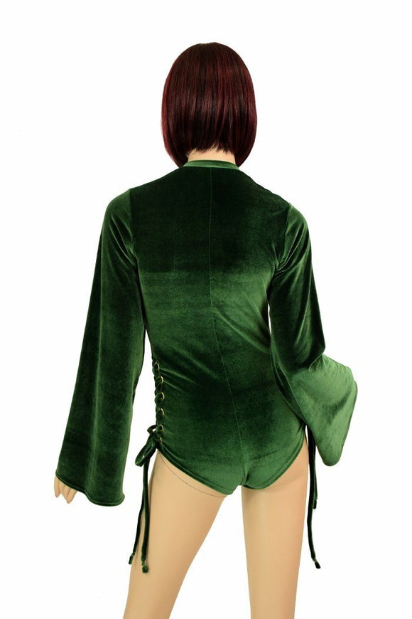 Velvet Lace Up Plunging V Romper - Coquetry Clothing