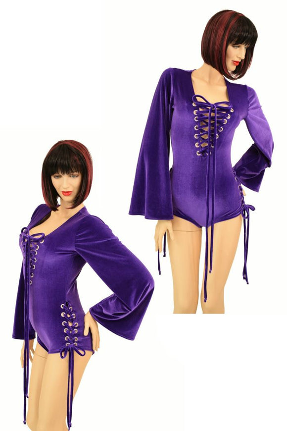 Velvet Lace Up Plunging V Romper - Coquetry Clothing