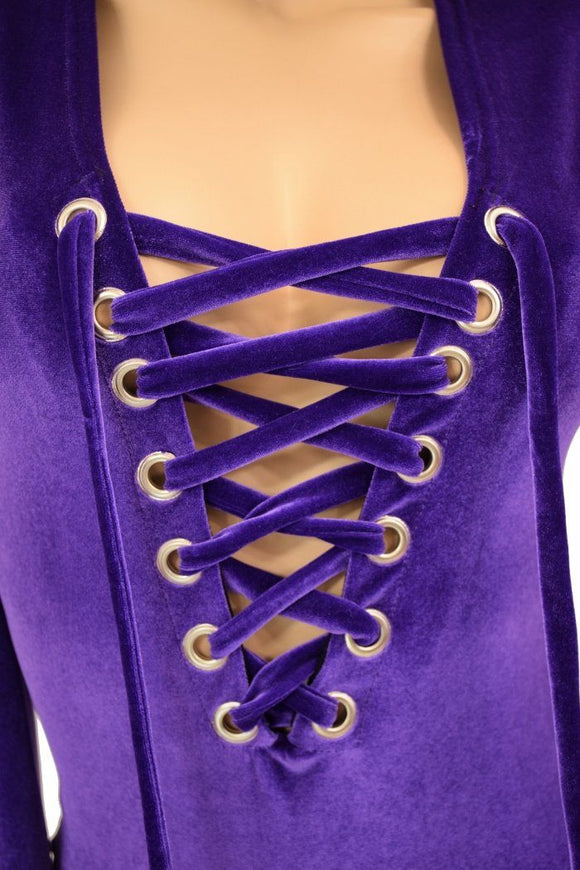 Velvet Lace Up Plunging V Romper - Coquetry Clothing
