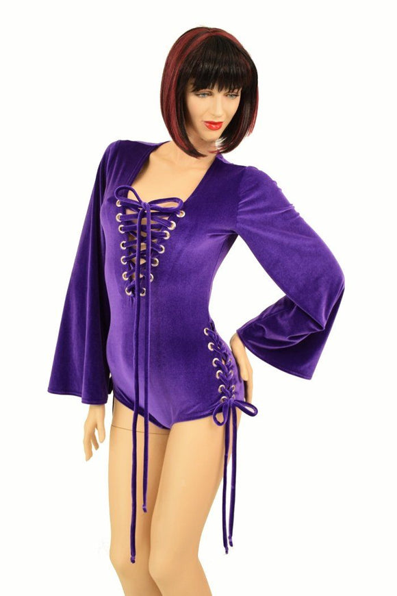 Velvet Lace Up Plunging V Romper - Coquetry Clothing
