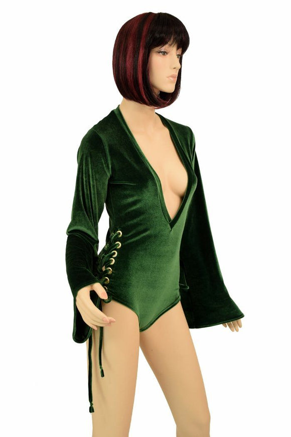Velvet Lace Up Plunging V Romper - Coquetry Clothing