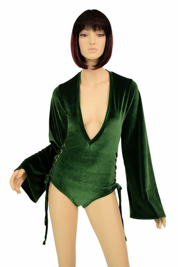 Velvet Lace Up Plunging V Romper - Coquetry Clothing