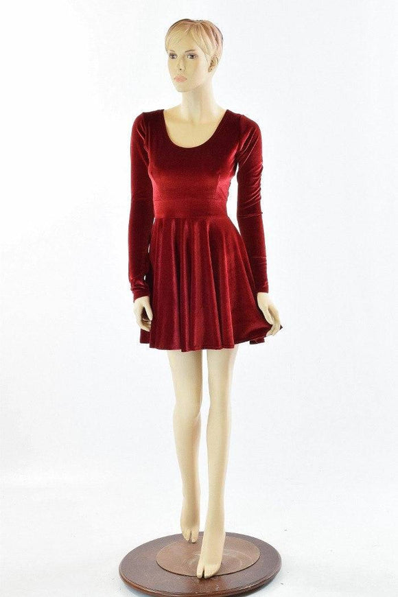 Velvet Long Sleeve Skater Dress - Coquetry Clothing