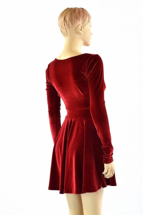 Velvet Long Sleeve Skater Dress - 2
