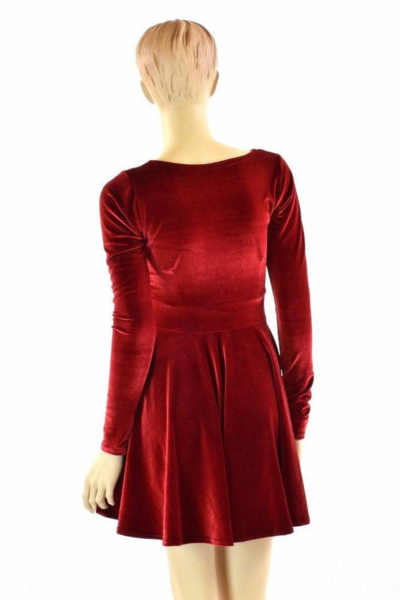 Velvet Long Sleeve Skater Dress - Coquetry Clothing
