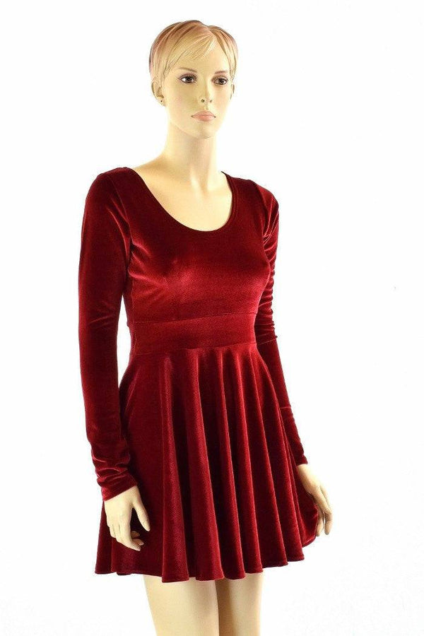 Velvet Long Sleeve Skater Dress - 5