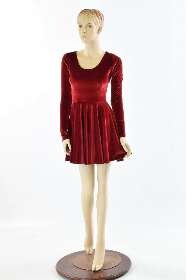 Velvet Long Sleeve Skater Dress - 4