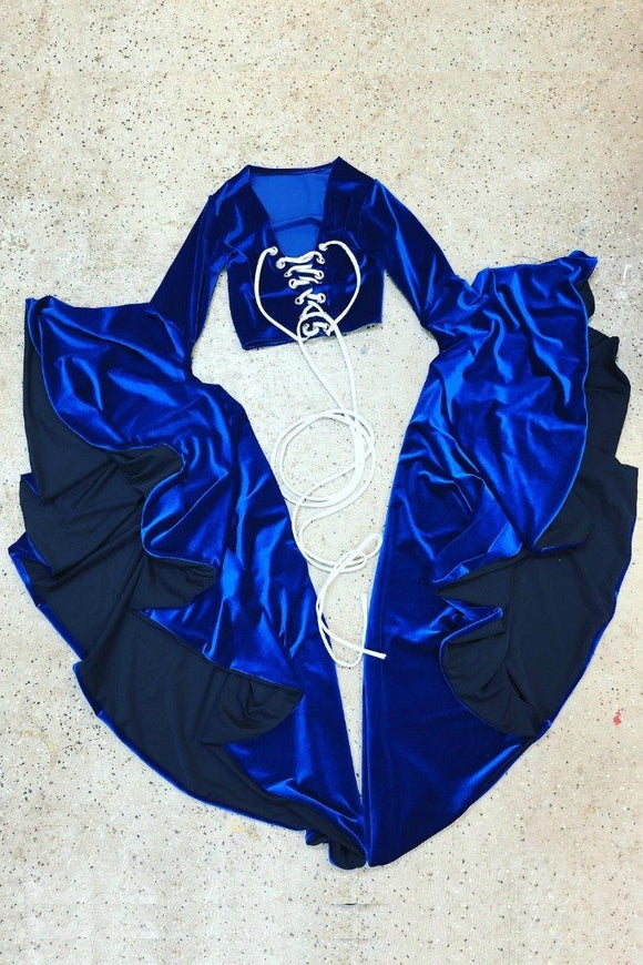 Velvet Sorceress Sleeve Lace Up Crop Top - Coquetry Clothing