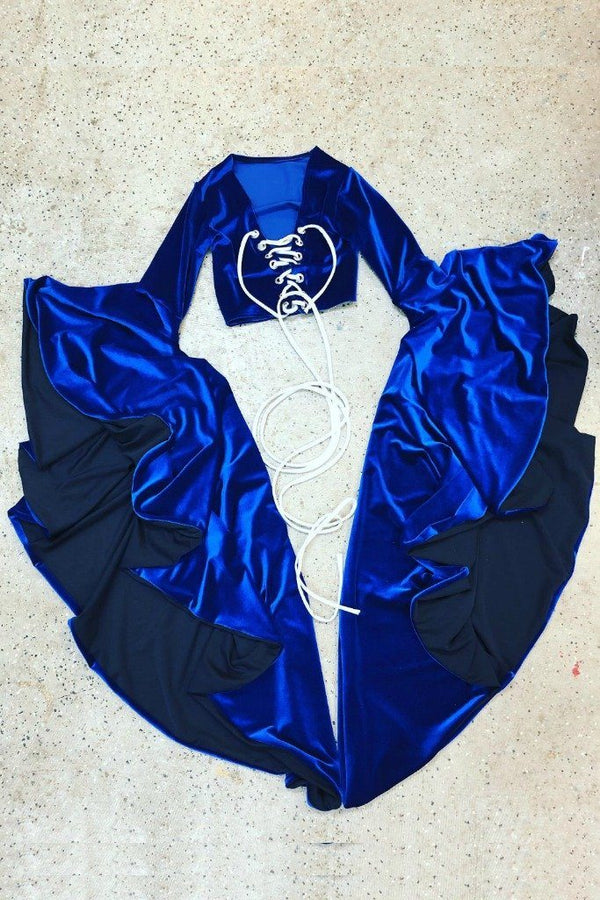 Velvet Sorceress Sleeve Lace Up Crop Top - 1