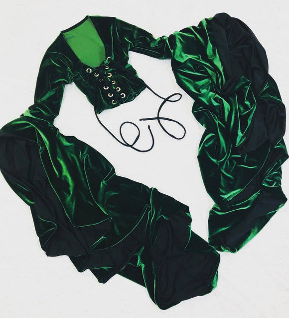 Velvet Sorceress Sleeve Lace Up Crop Top - Coquetry Clothing