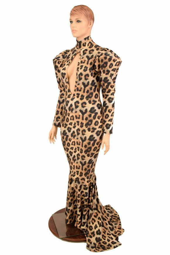 Victoria Sleeve Puddle Train Gown with Plunging Keyhole Neckline - Coquetry Clothing