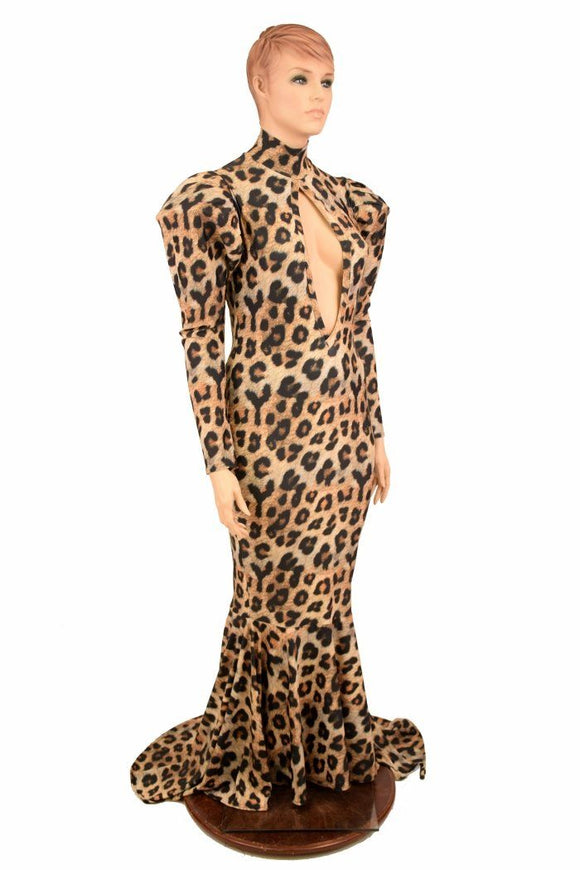 Victoria Sleeve Puddle Train Gown with Plunging Keyhole Neckline - Coquetry Clothing
