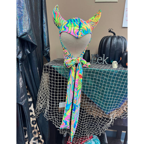 Vintage Style Devil Hood in Neon Flux - Coquetry Clothing