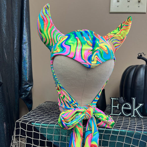 Vintage Style Devil Hood in Neon Flux - Coquetry Clothing