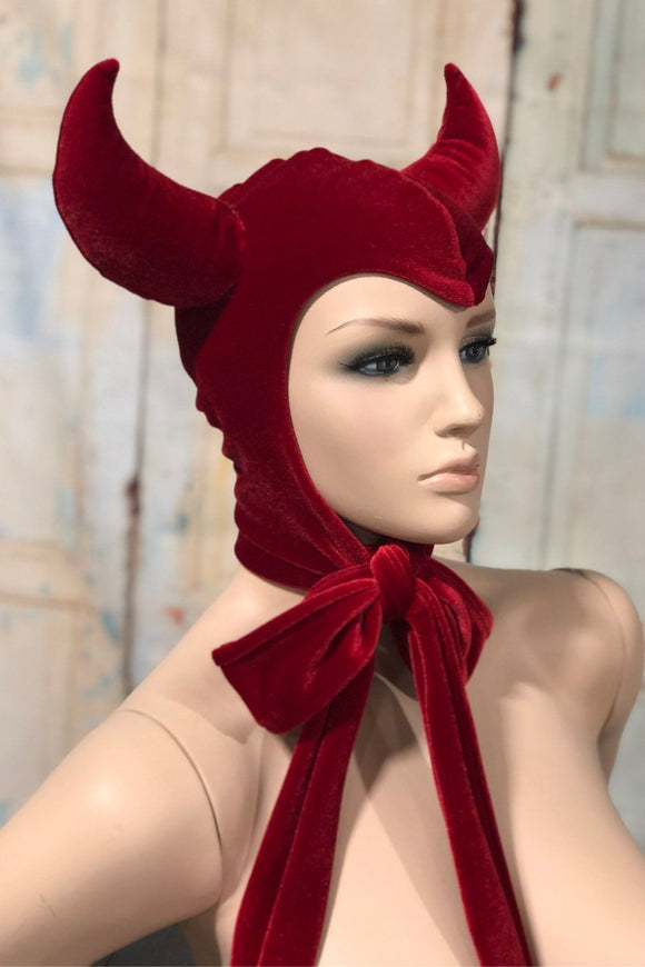 Vintage Style Red Velvet Devil Bonnet - Coquetry Clothing