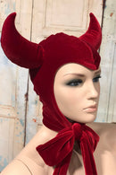 Vintage Style Red Velvet Devil Bonnet - Coquetry Clothing