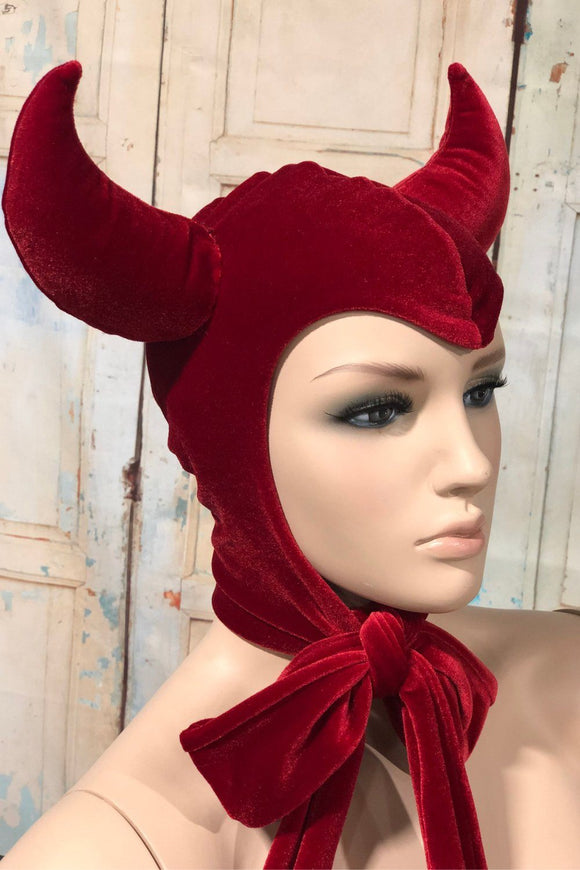 Vintage Style Red Velvet Devil Bonnet - Coquetry Clothing
