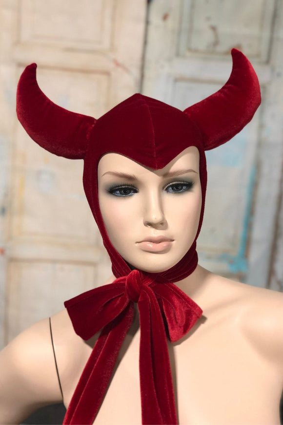 Vintage Style Red Velvet Devil Bonnet - Coquetry Clothing