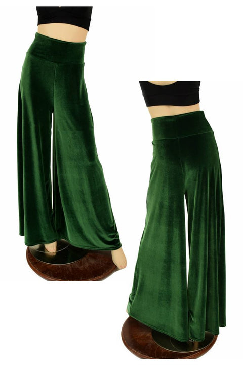 Green Velvet Wide Leg Pants - Coquetry Clothing
