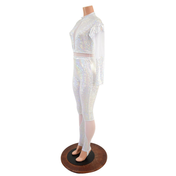 White Kaleidoscope and White Mesh Sagittarius Catsuit - Coquetry Clothing