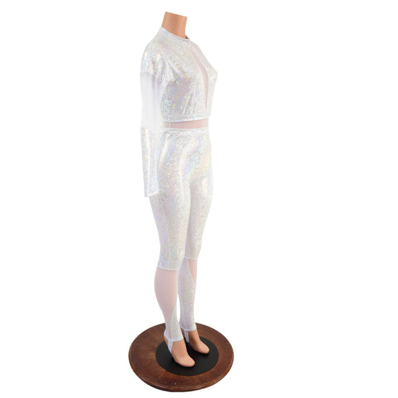 White Kaleidoscope and White Mesh Sagittarius Catsuit - Coquetry Clothing