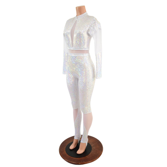 White Kaleidoscope and White Mesh Sagittarius Catsuit - Coquetry Clothing