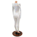 White Kaleidoscope Holographic Sharp Shoulder Catsuit - Coquetry Clothing