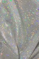 White Kaleidoscope Holographic Sharp Shoulder Catsuit - Coquetry Clothing
