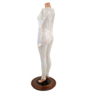 White Kaleidoscope Holographic Sharp Shoulder Catsuit - Coquetry Clothing
