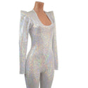White Kaleidoscope Holographic Sharp Shoulder Catsuit - 2