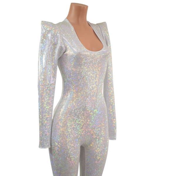 White Kaleidoscope Holographic Sharp Shoulder Catsuit - 2