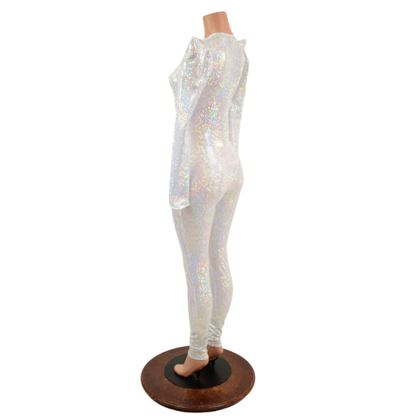 White Kaleidoscope Holographic Sharp Shoulder Catsuit - 4