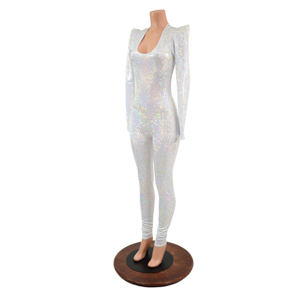 White Kaleidoscope Holographic Sharp Shoulder Catsuit - 5