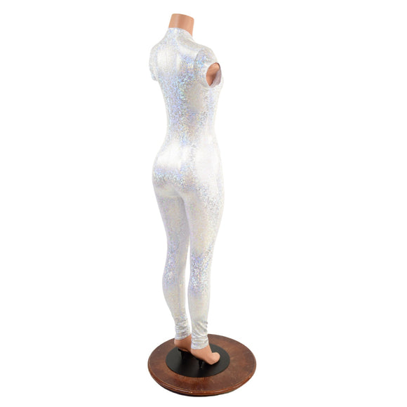 White Kaleidoscope Holographic "Stella" Catsuit - Coquetry Clothing