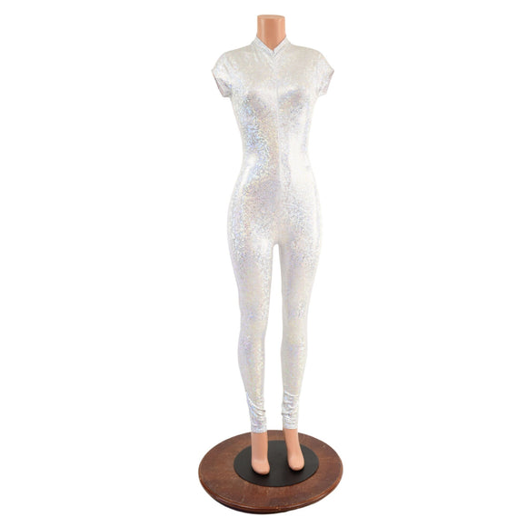 White Kaleidoscope Holographic "Stella" Catsuit - Coquetry Clothing